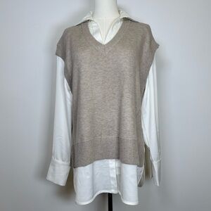 Elan All In One V-Neck Sweater Vest And Shirt Soft Cozy Women’s Size Small